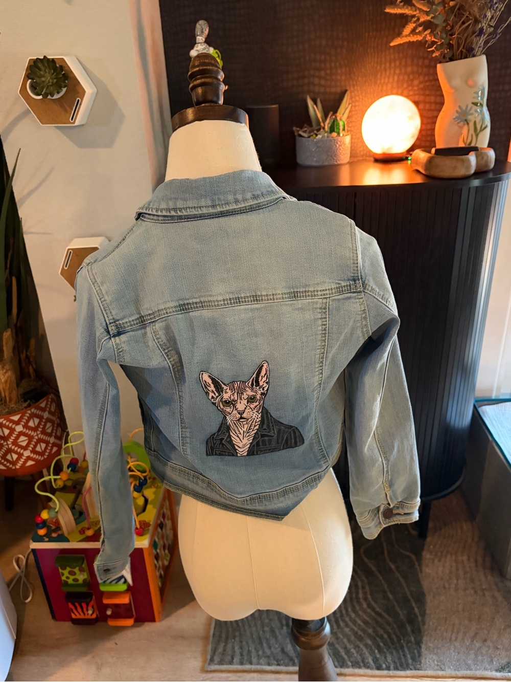 Cat & Jack Light Blue Denim Jacket with Cat Patch